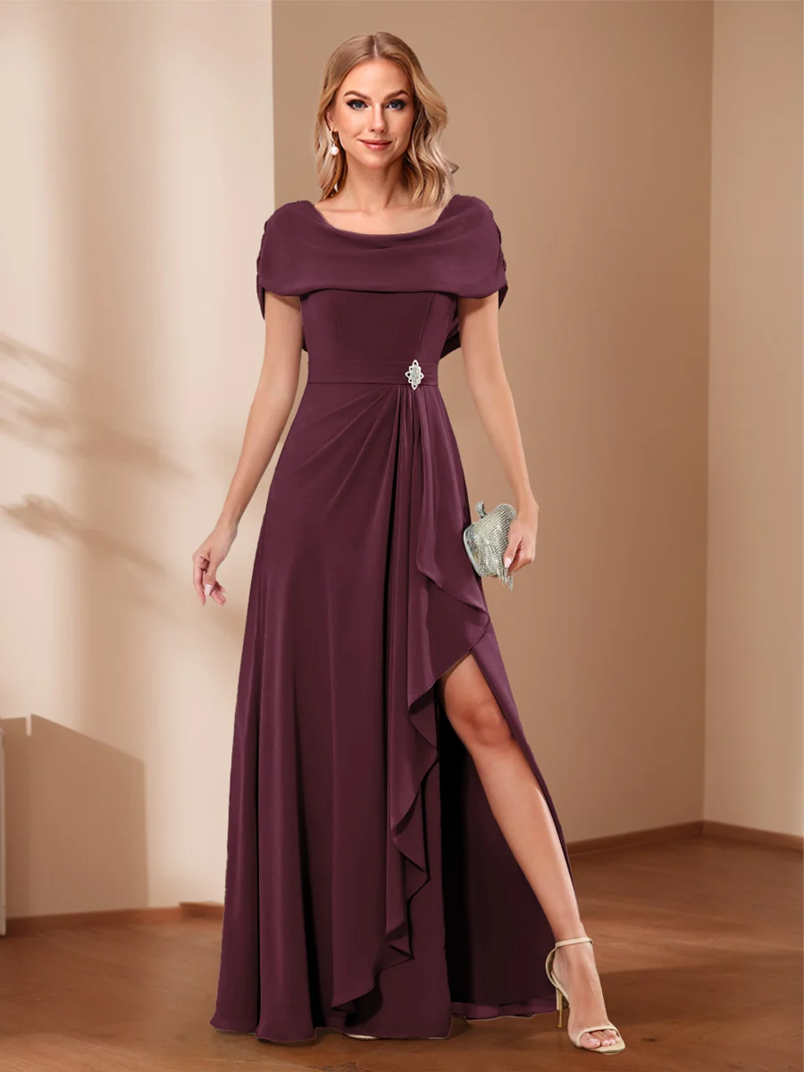 A-Line/Princess Scoop Asymmetrical Mother of the Bride Dresses with Rhinestone & Ruffles - Image 7