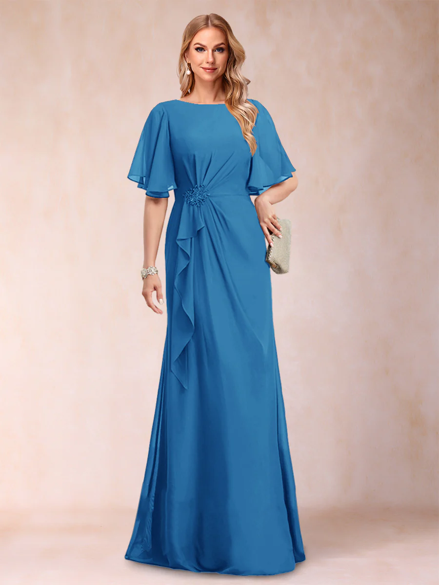 A-Line/Princess Scoop Black Chiffon Mother of the Bride Dresses with Appliques & Ruffles - Image 12