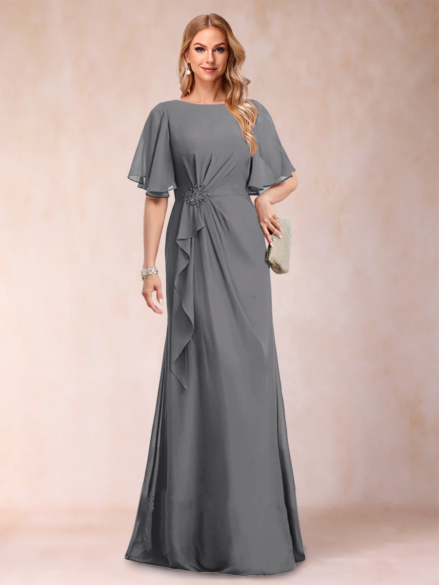 A-Line/Princess Scoop Black Chiffon Mother of the Bride Dresses with Appliques & Ruffles - Image 39