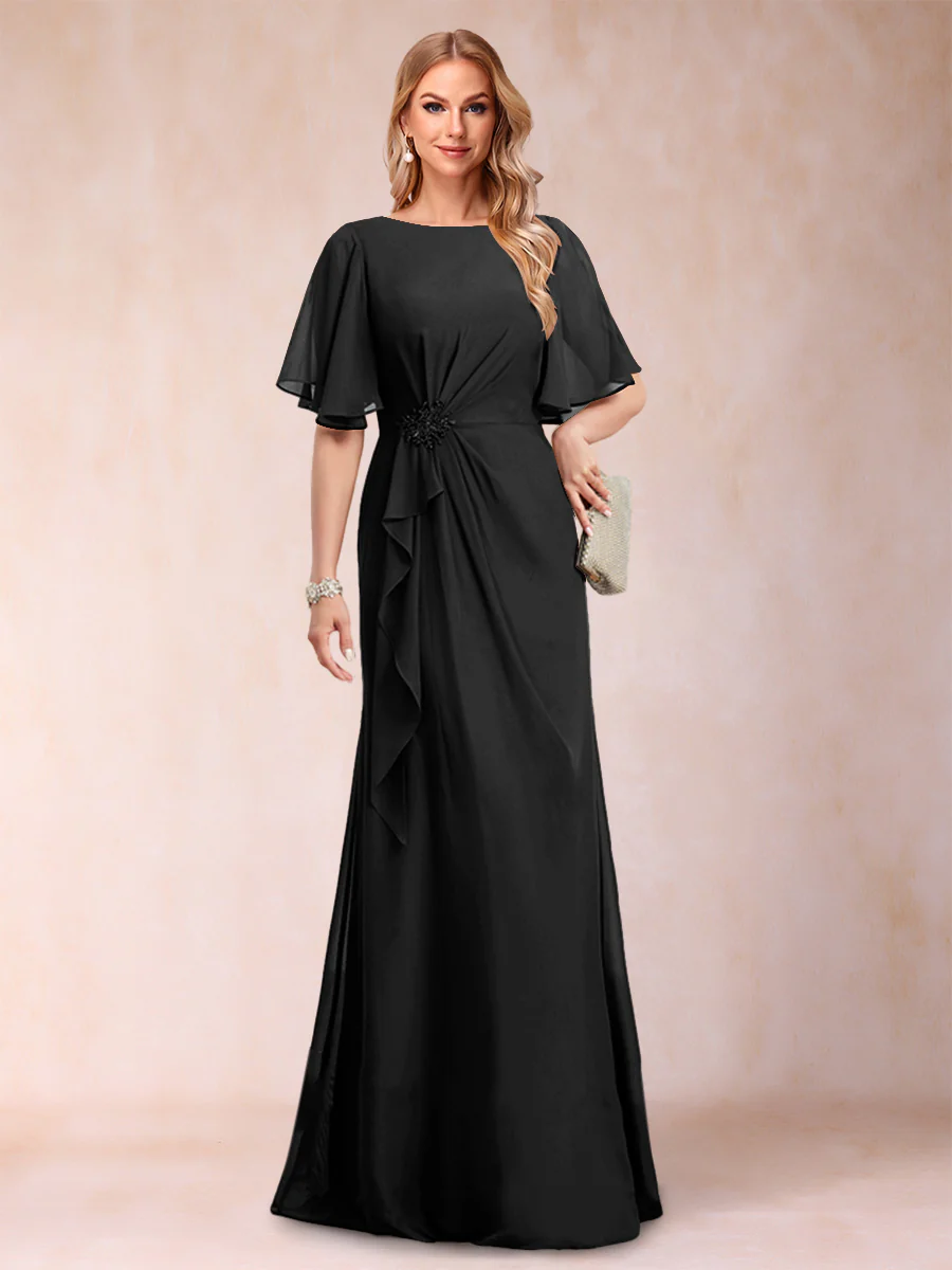 A-Line/Princess Scoop Black Chiffon Mother of the Bride Dresses with Appliques & Ruffles - Image 47