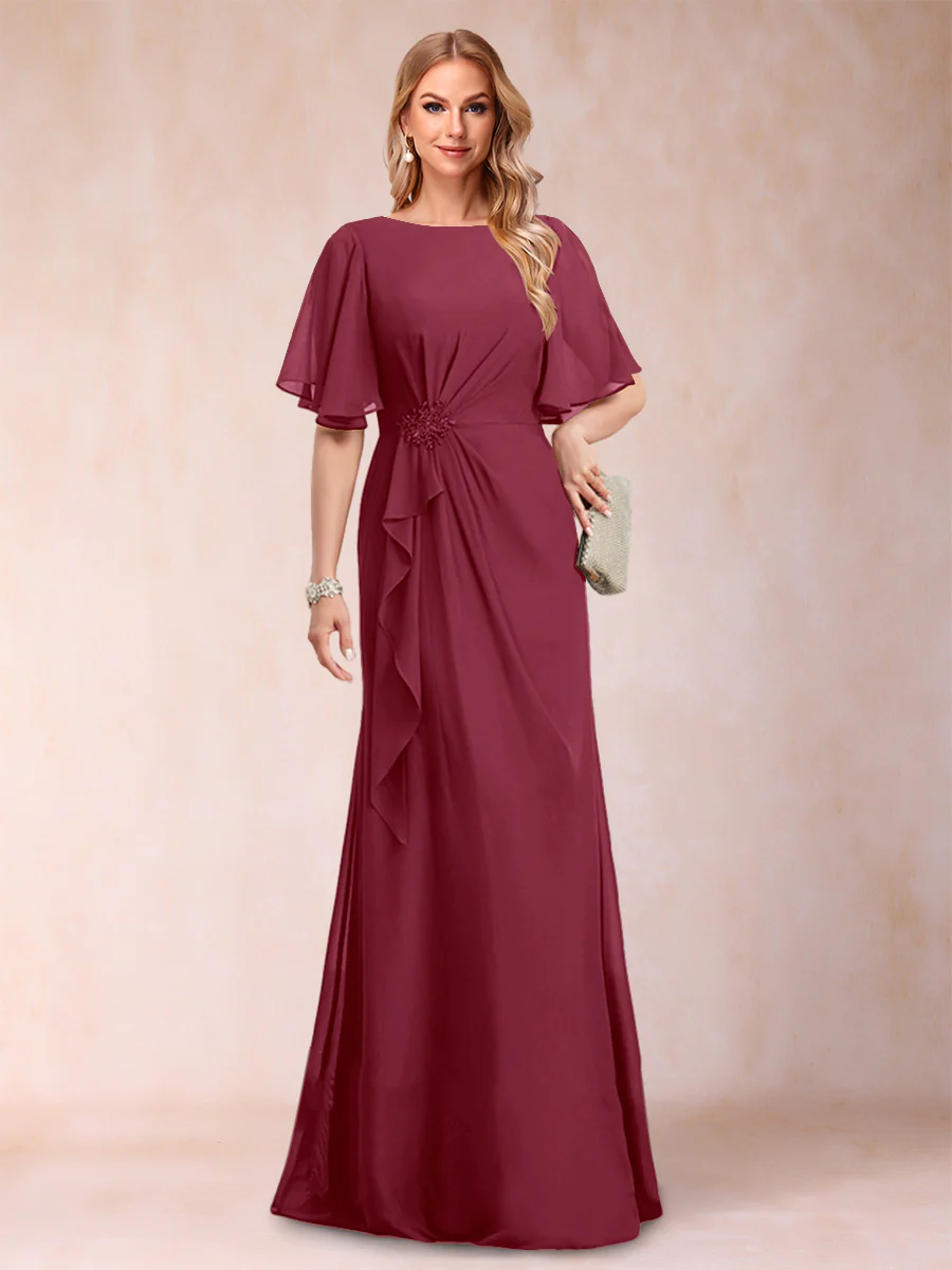 A-Line/Princess Scoop Black Chiffon Mother of the Bride Dresses with Appliques & Ruffles - Image 61