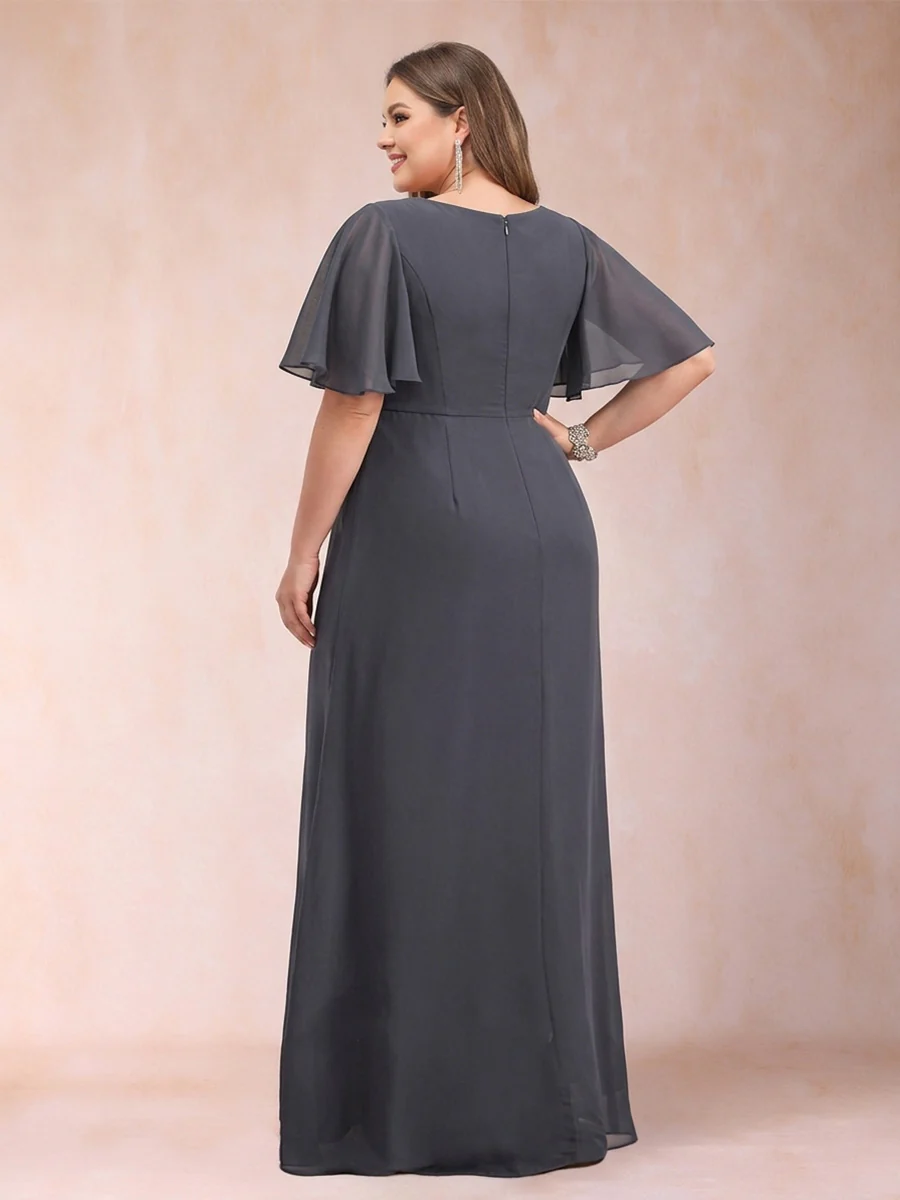 A-Line/Princess Scoop Black Chiffon Plus Size Mother of the Bride Dresses with Appliques & Ruffles - Image 2