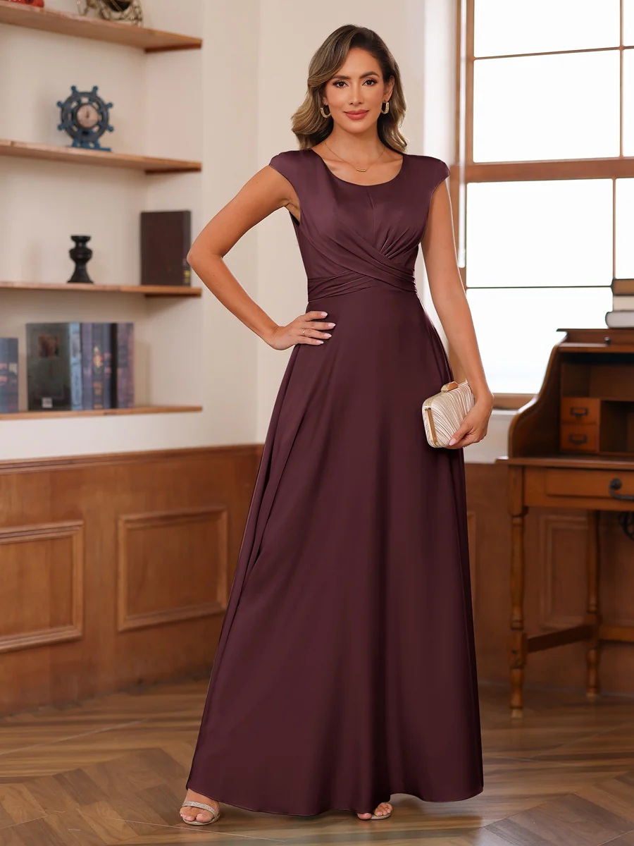 A-Line/Princess Scoop Cap Sleeves Ruched Mother of the Bride Dresses with Pockets - Image 10