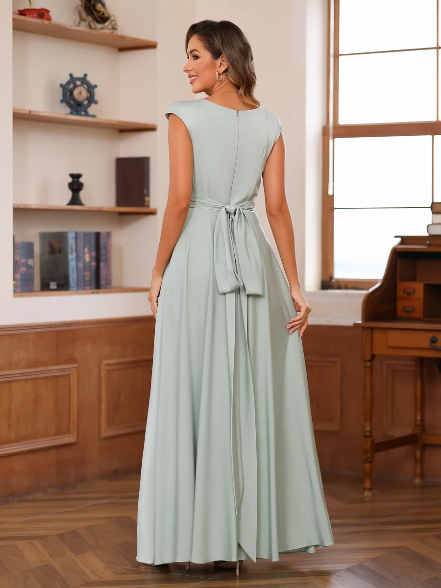 A-Line/Princess Scoop Cap Sleeves Ruched Mother of the Bride Dresses with Pockets - Image 2