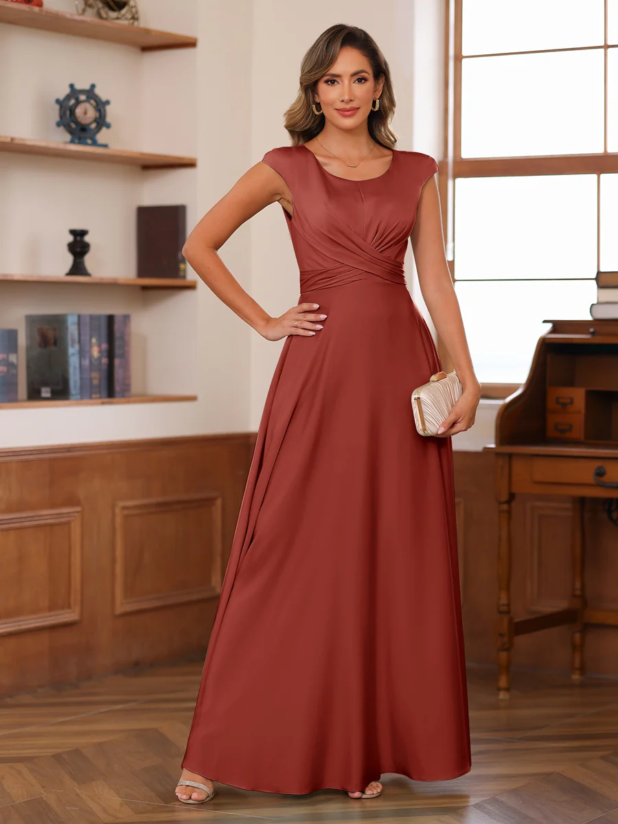 A-Line/Princess Scoop Cap Sleeves Ruched Mother of the Bride Dresses with Pockets - Image 55