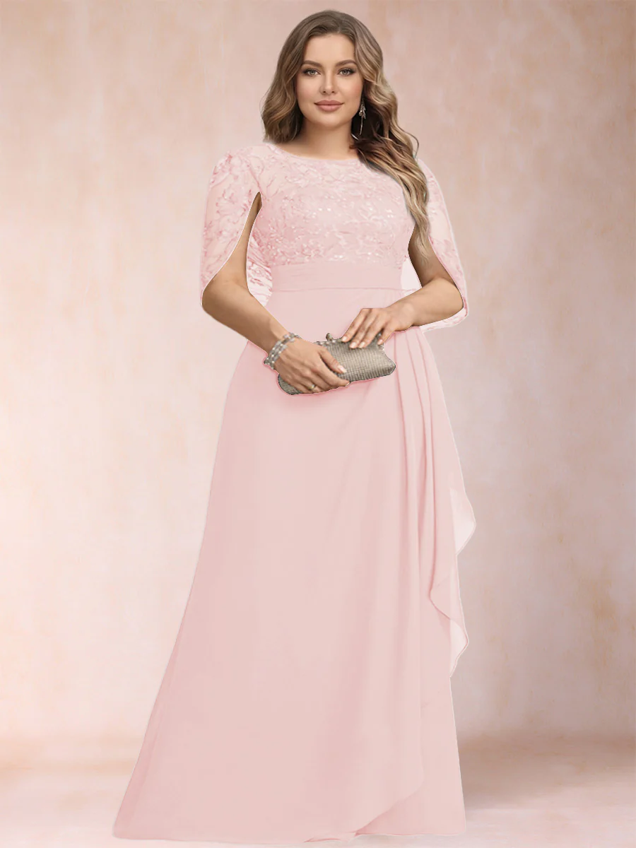 A-Line/Princess Scoop Chiffon Plus Size Mother of the Bride Dresses with Appliques & Ruffles - Image 13