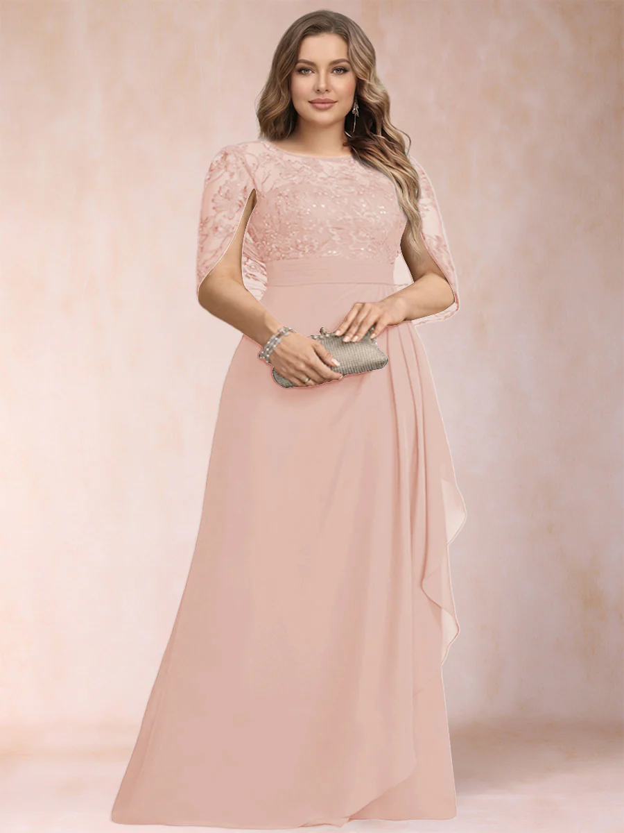 A-Line/Princess Scoop Chiffon Plus Size Mother of the Bride Dresses with Appliques & Ruffles - Image 24