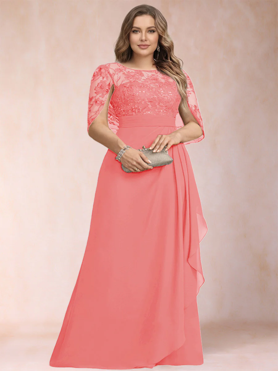 A-Line/Princess Scoop Chiffon Plus Size Mother of the Bride Dresses with Appliques & Ruffles - Image 28