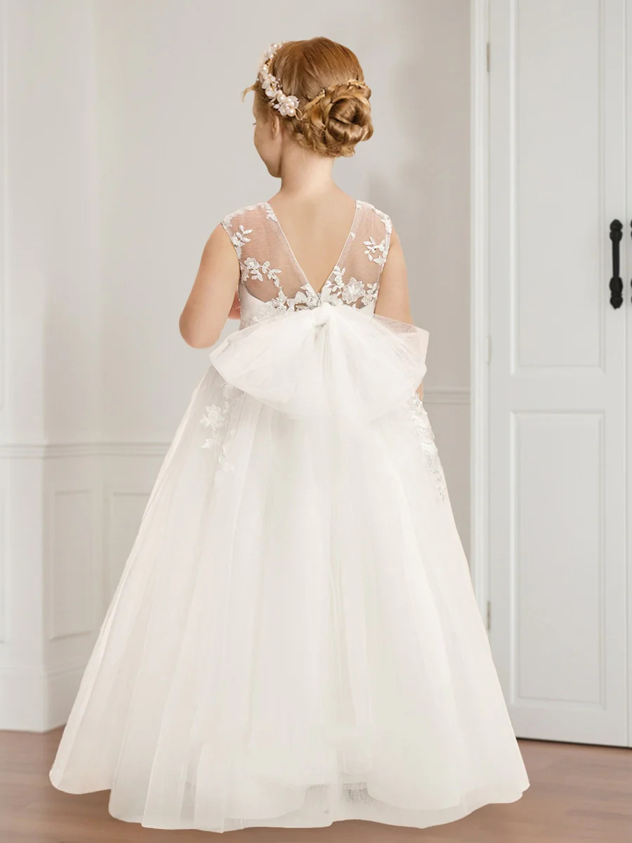 A-Line/Princess Scoop Floor-Length Sleeveless Flower Girl Dresses With Beading Sequins - Image 2