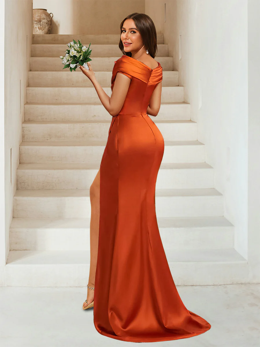 A-Line/Princess Scoop Floor-Length Split Side Evening Dresses With Ruched - Image 2