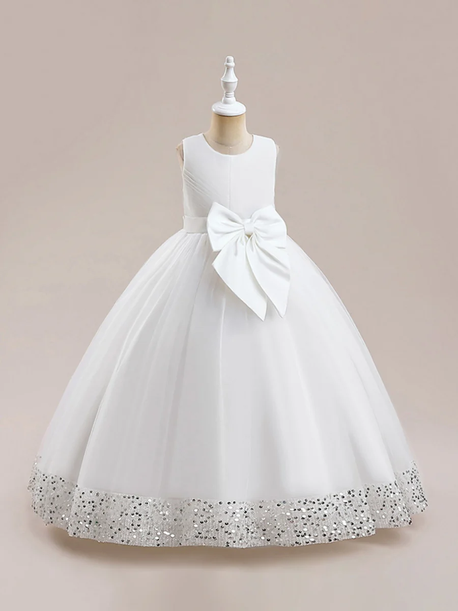 A-Line/Princess Scoop Flower Girl Dresses with Sequins