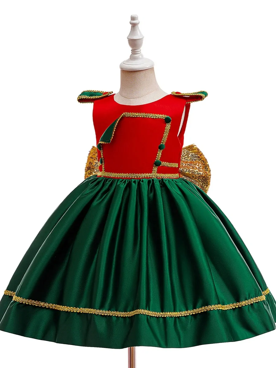 A-Line/Princess Scoop Flutter Sleeves Christmas Dresses for Girls WIth Bowknot - Image 4