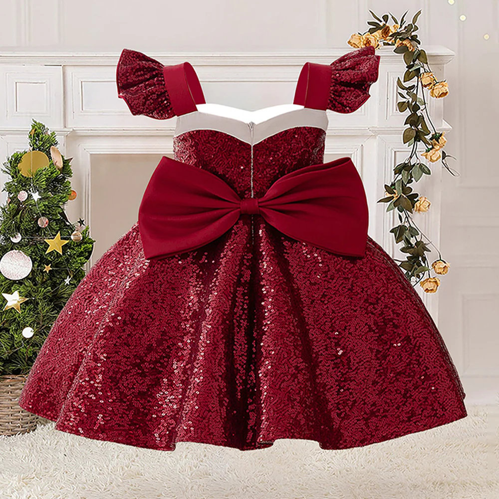 A-Line/Princess Scoop Flying Sleeves Christmas Dresses for Girls - Image 2