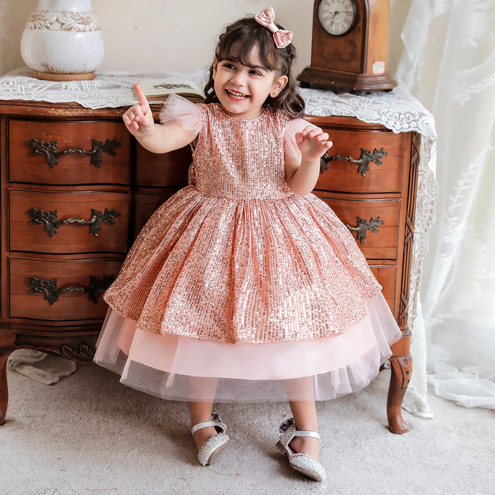 A-Line/Princess Scoop Flying Sleeves Sequin Christmas Dresses for Girls - Image 4