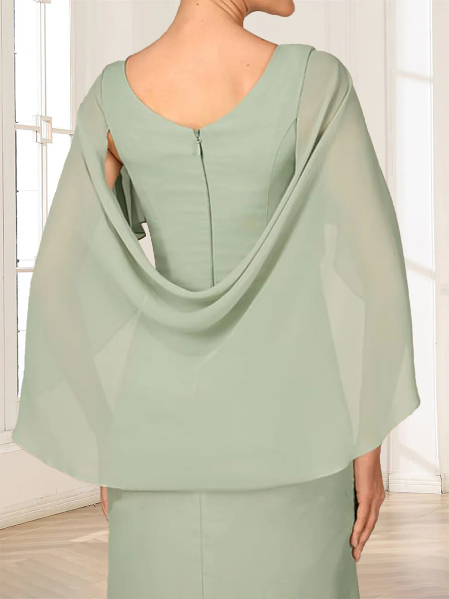 A-Line/Princess Scoop Half Sleeves Floor-Length Mother of the Bride Dresses with Ruched & Split Side - Image 3