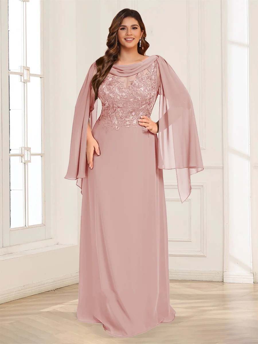 A-Line/Princess Scoop Half Sleeves Floor-Length Plus Size Mother of the Bride Dresses with Lace & Ruched - Image 40