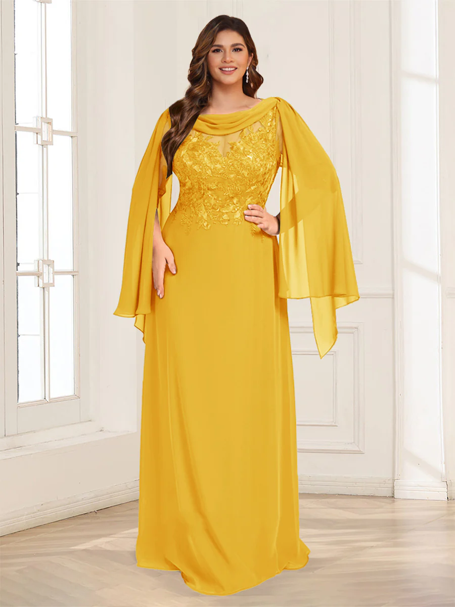 A-Line/Princess Scoop Half Sleeves Floor-Length Plus Size Mother of the Bride Dresses with Lace & Ruched - Image 46