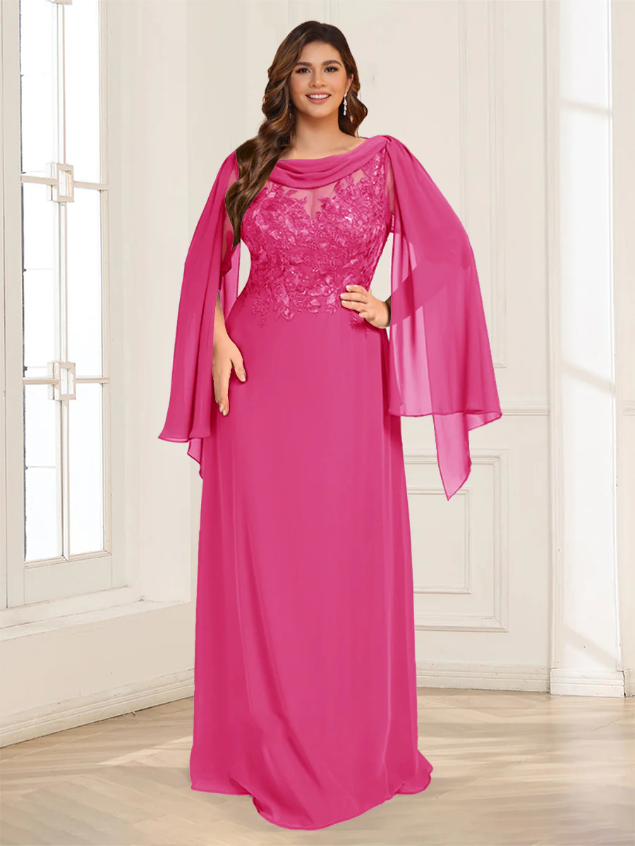 A-Line/Princess Scoop Half Sleeves Floor-Length Plus Size Mother of the Bride Dresses with Lace & Ruched - Image 49