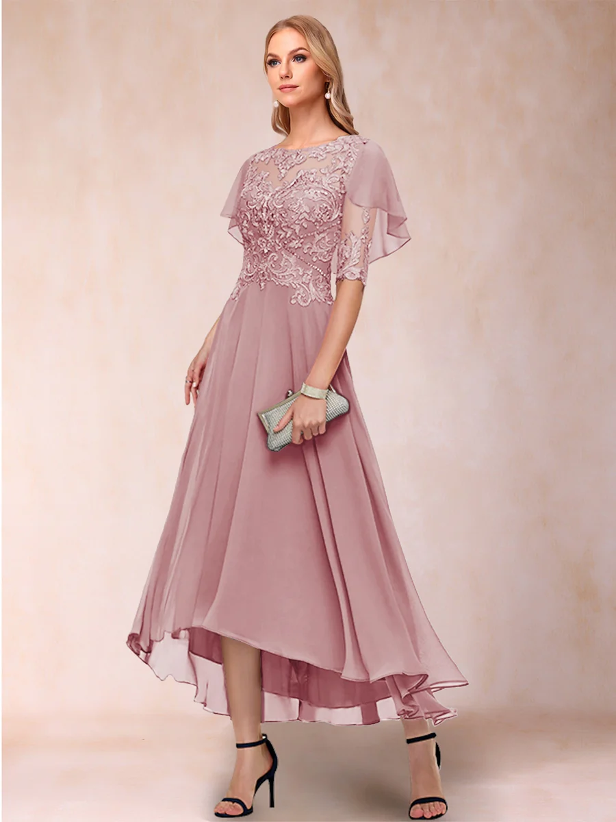 A-Line/Princess Scoop Half Sleeves Mother of the Bride Dresses with Applique - Image 10