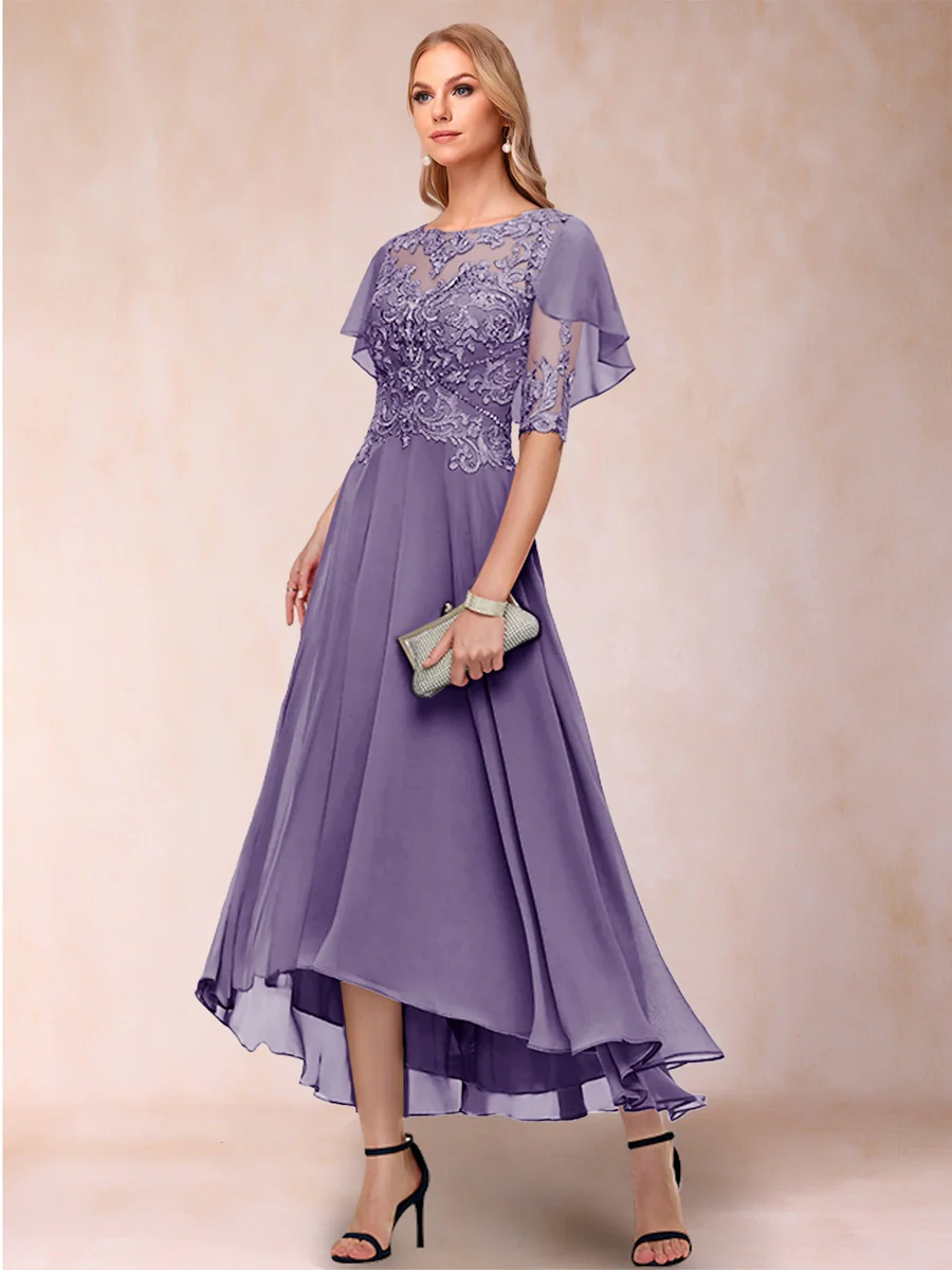 A-Line/Princess Scoop Half Sleeves Mother of the Bride Dresses with Applique - Image 30