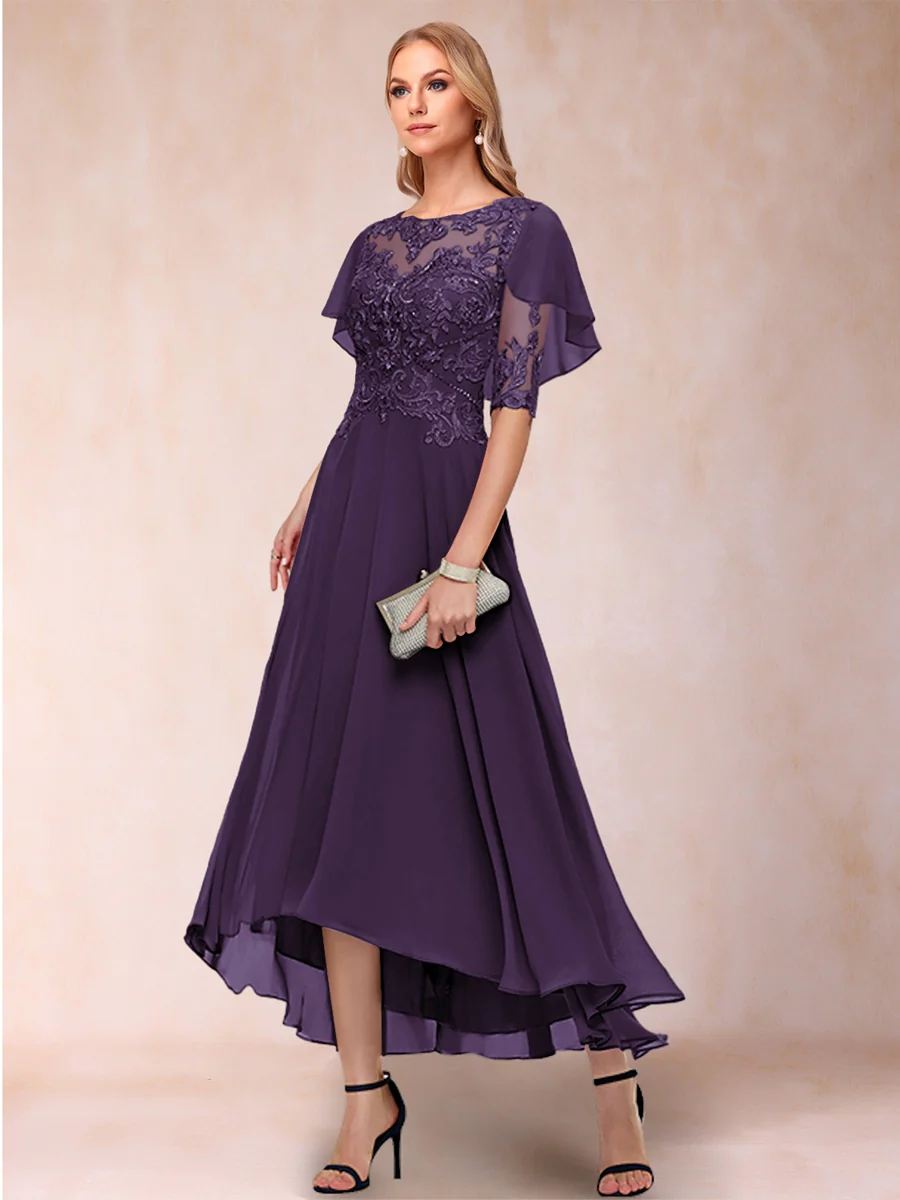 A-Line/Princess Scoop Half Sleeves Mother of the Bride Dresses with Applique - Image 38