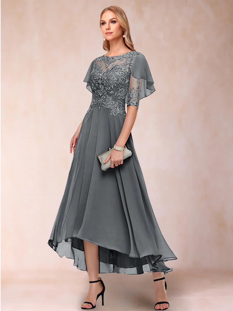 A-Line/Princess Scoop Half Sleeves Mother of the Bride Dresses with Applique - Image 39