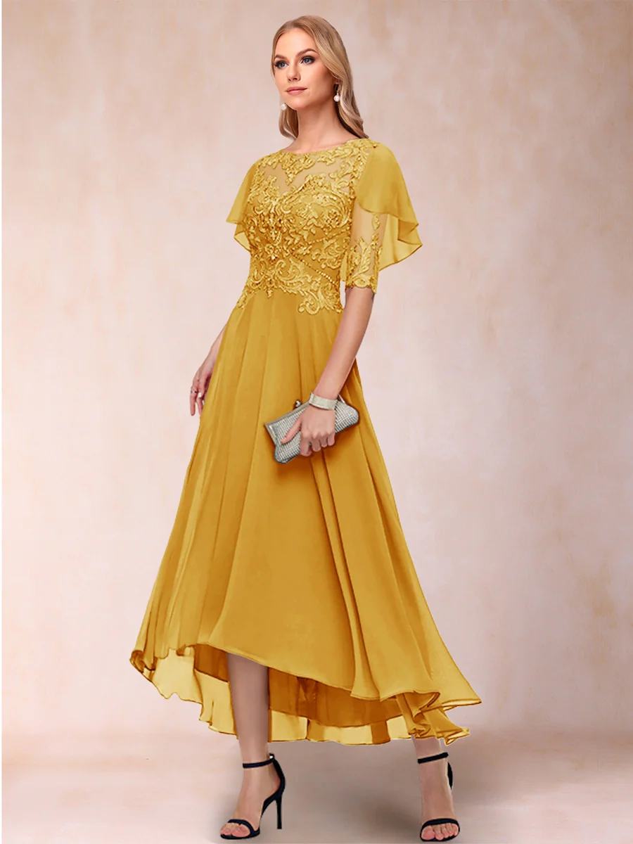 A-Line/Princess Scoop Half Sleeves Mother of the Bride Dresses with Applique - Image 52