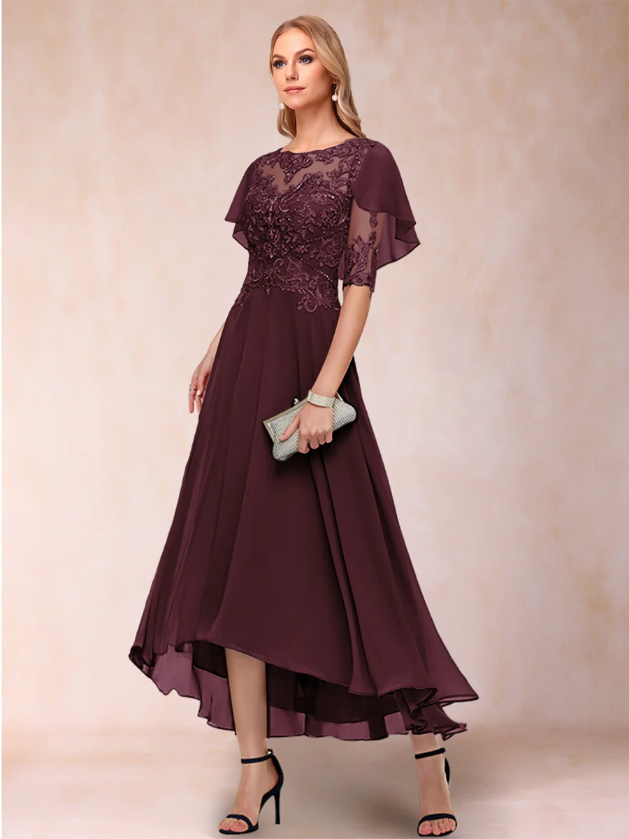 A-Line/Princess Scoop Half Sleeves Mother of the Bride Dresses with Applique - Image 6