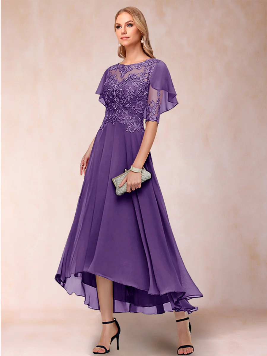 A-Line/Princess Scoop Half Sleeves Mother of the Bride Dresses with Applique - Image 62