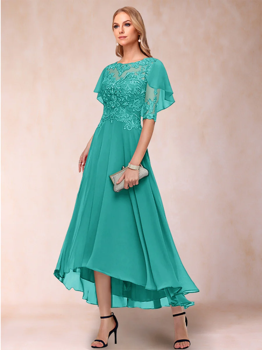 A-Line/Princess Scoop Half Sleeves Mother of the Bride Dresses with Applique - Image 72