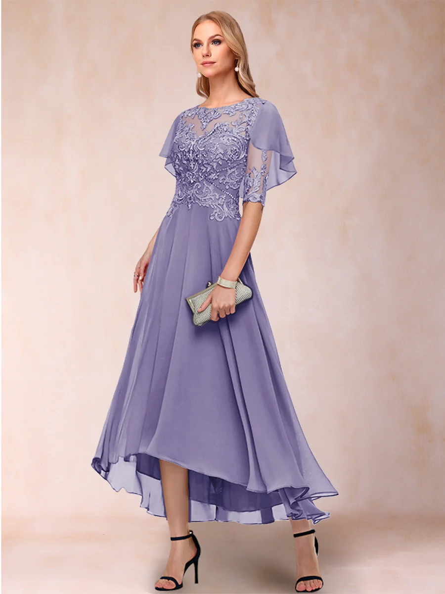 A-Line/Princess Scoop Half Sleeves Mother of the Bride Dresses with Applique - Image 74