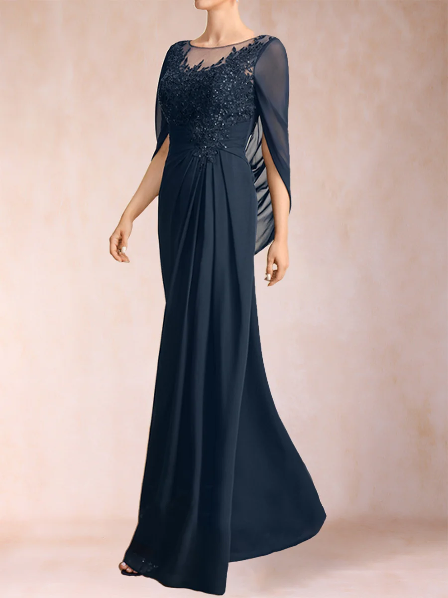 A-Line/Princess Scoop Half Sleeves Mother of the Bride Dresses with Appliques & Ruffles - Image 4