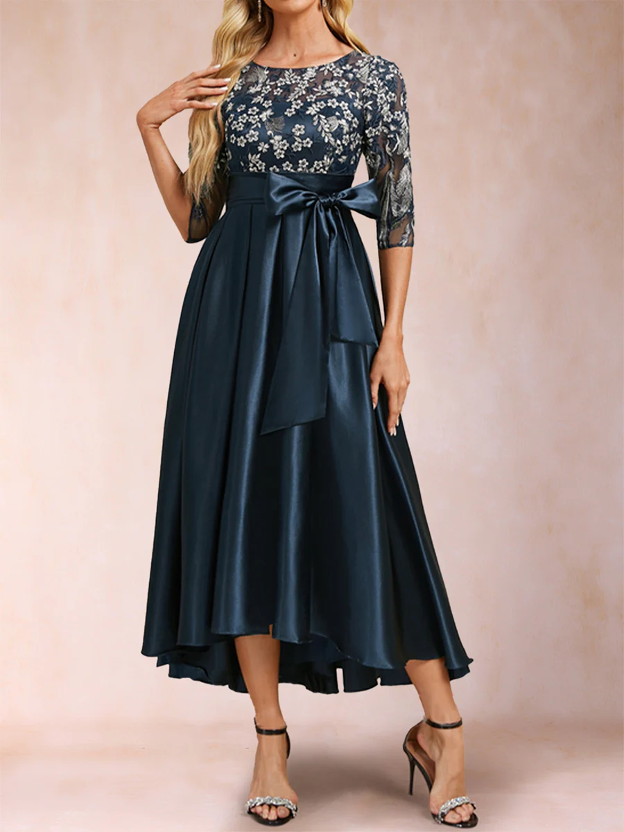 A-Line/Princess Scoop Half Sleeves Mother of the Bride Dresses with Ruched - Image 3