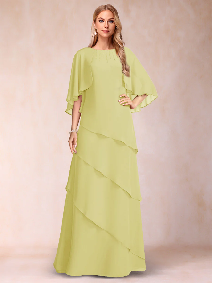 A-Line/Princess Scoop Half Sleeves Mother of the Bride Dresses with Ruffles & Beading - Image 12