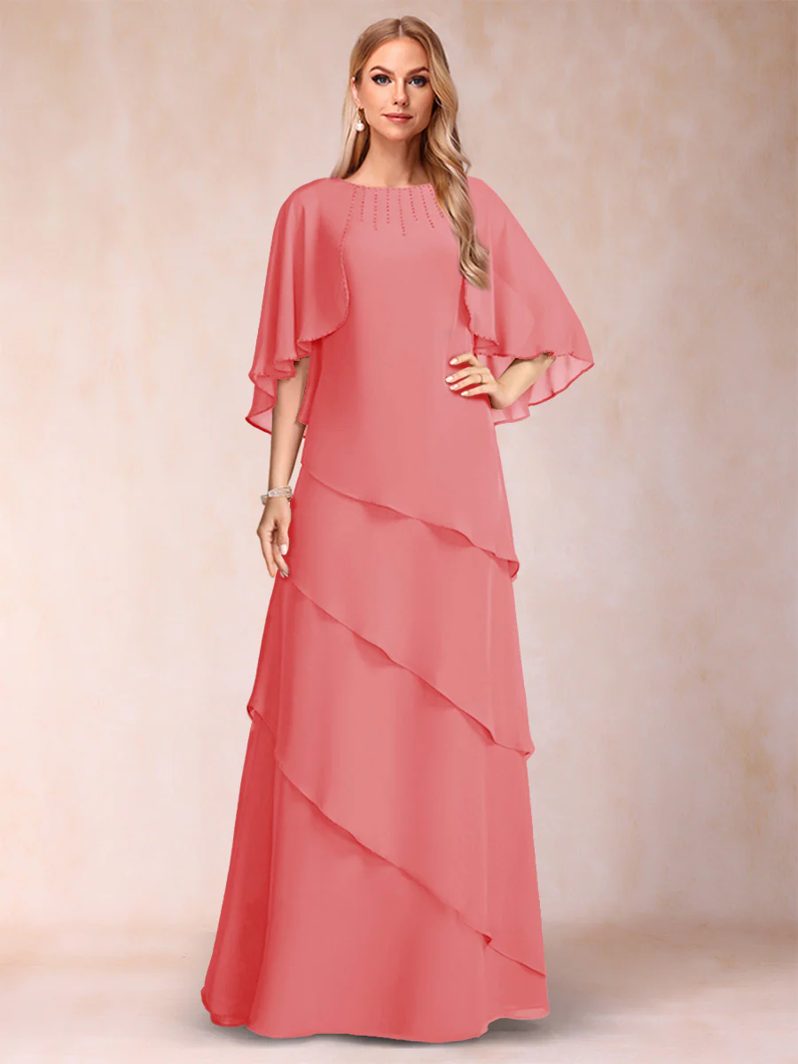 A-Line/Princess Scoop Half Sleeves Mother of the Bride Dresses with Ruffles & Beading - Image 14