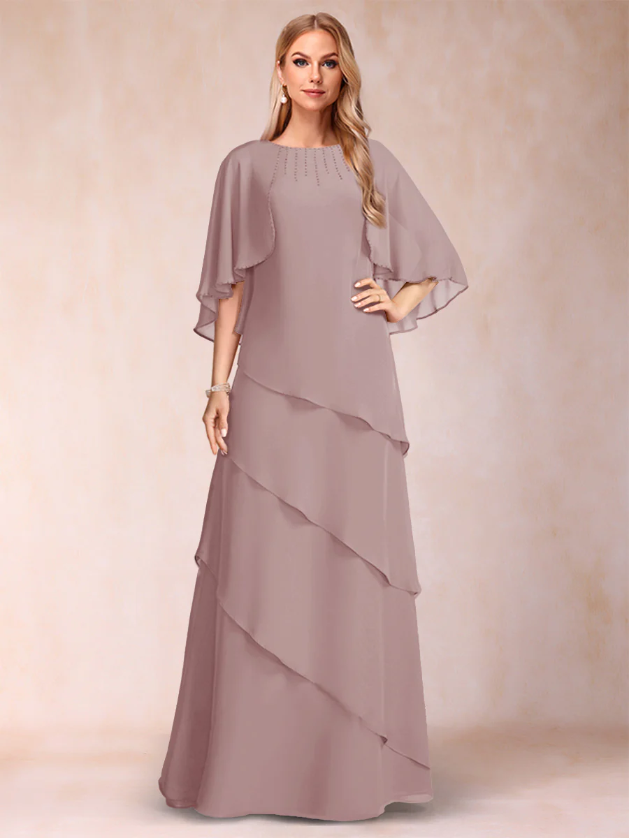A-Line/Princess Scoop Half Sleeves Mother of the Bride Dresses with Ruffles & Beading - Image 18