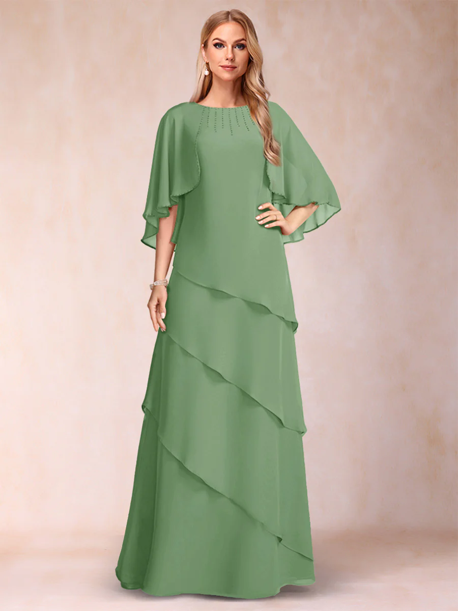 A-Line/Princess Scoop Half Sleeves Mother of the Bride Dresses with Ruffles & Beading - Image 21