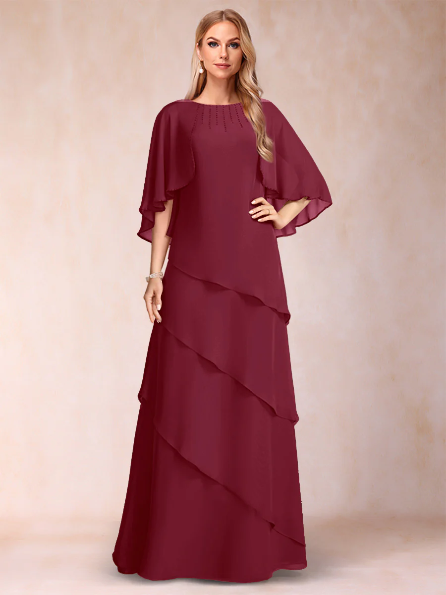 A-Line/Princess Scoop Half Sleeves Mother of the Bride Dresses with Ruffles & Beading - Image 34