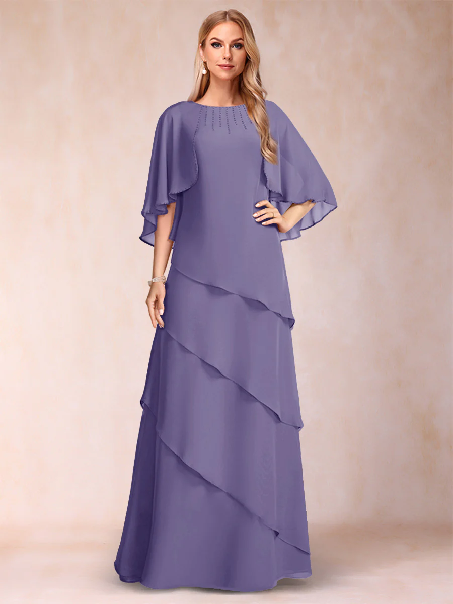 A-Line/Princess Scoop Half Sleeves Mother of the Bride Dresses with Ruffles & Beading - Image 37
