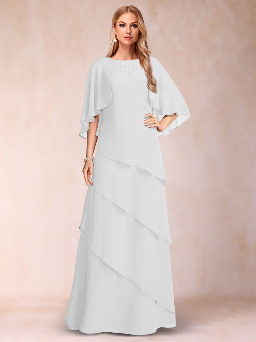 A-Line/Princess Scoop Half Sleeves Mother of the Bride Dresses with Ruffles & Beading - Image 48