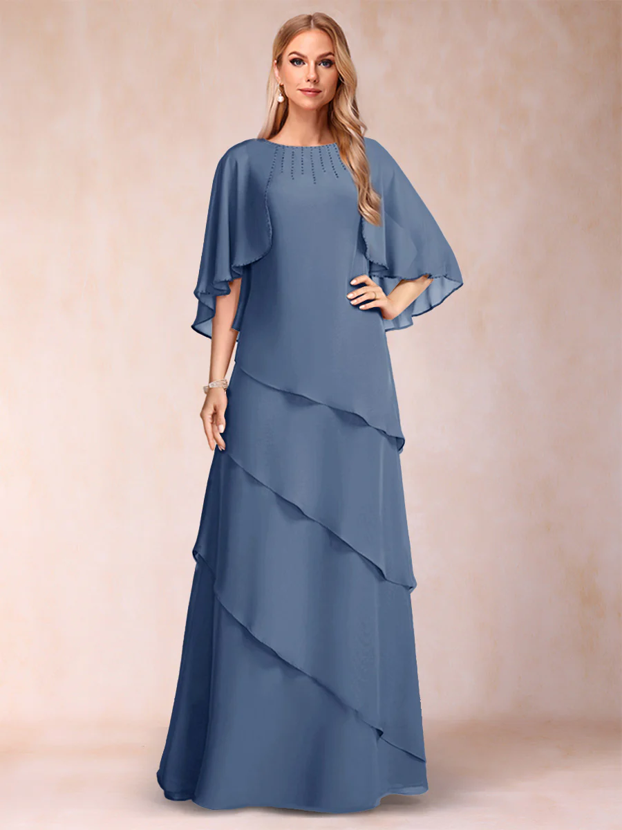 A-Line/Princess Scoop Half Sleeves Mother of the Bride Dresses with Ruffles & Beading - Image 67