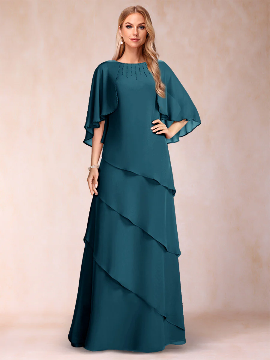 A-Line/Princess Scoop Half Sleeves Mother of the Bride Dresses with Ruffles & Beading - Image 69