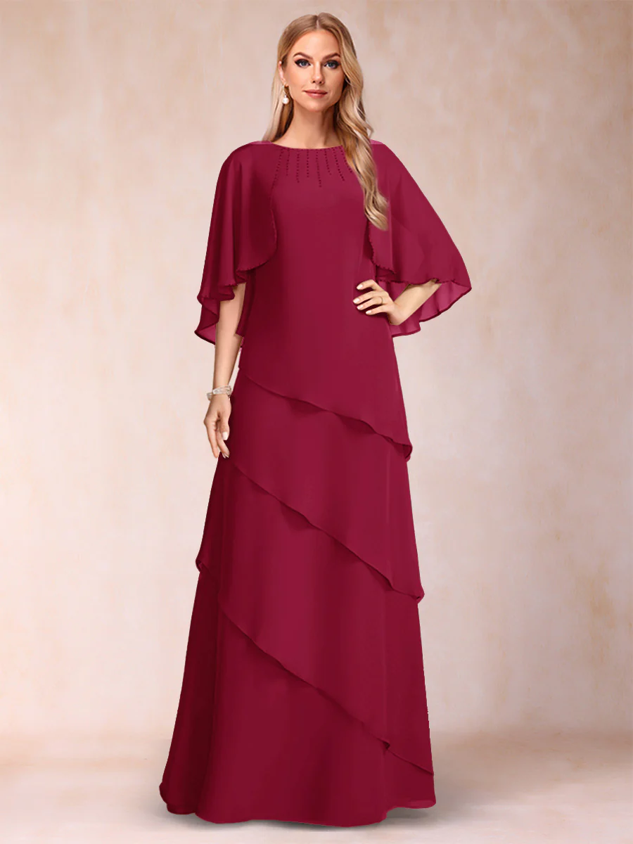 A-Line/Princess Scoop Half Sleeves Mother of the Bride Dresses with Ruffles & Beading - Image 72