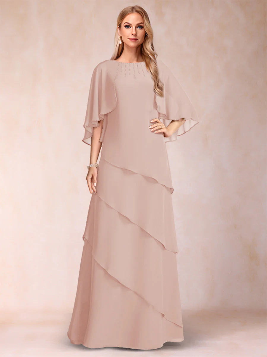 A-Line/Princess Scoop Half Sleeves Mother of the Bride Dresses with Ruffles & Beading - Image 8