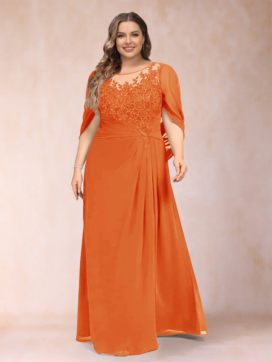 A-Line/Princess Scoop Half Sleeves Plus Size Mother of the Bride Dresses with Appliques & Ruffles - Image 11