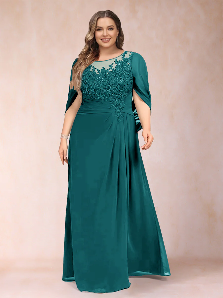 A-Line/Princess Scoop Half Sleeves Plus Size Mother of the Bride Dresses with Appliques & Ruffles - Image 14