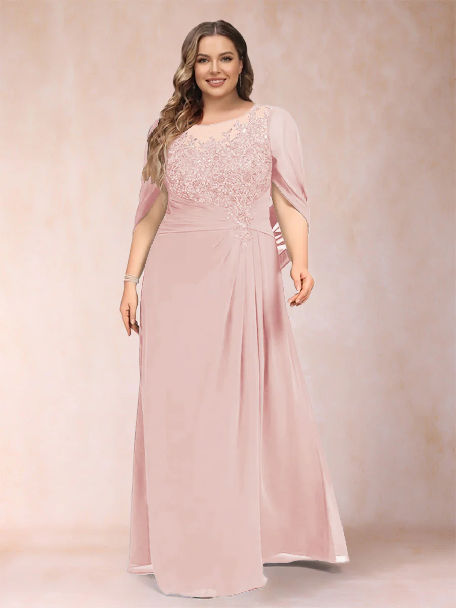 A-Line/Princess Scoop Half Sleeves Plus Size Mother of the Bride Dresses with Appliques & Ruffles - Image 15