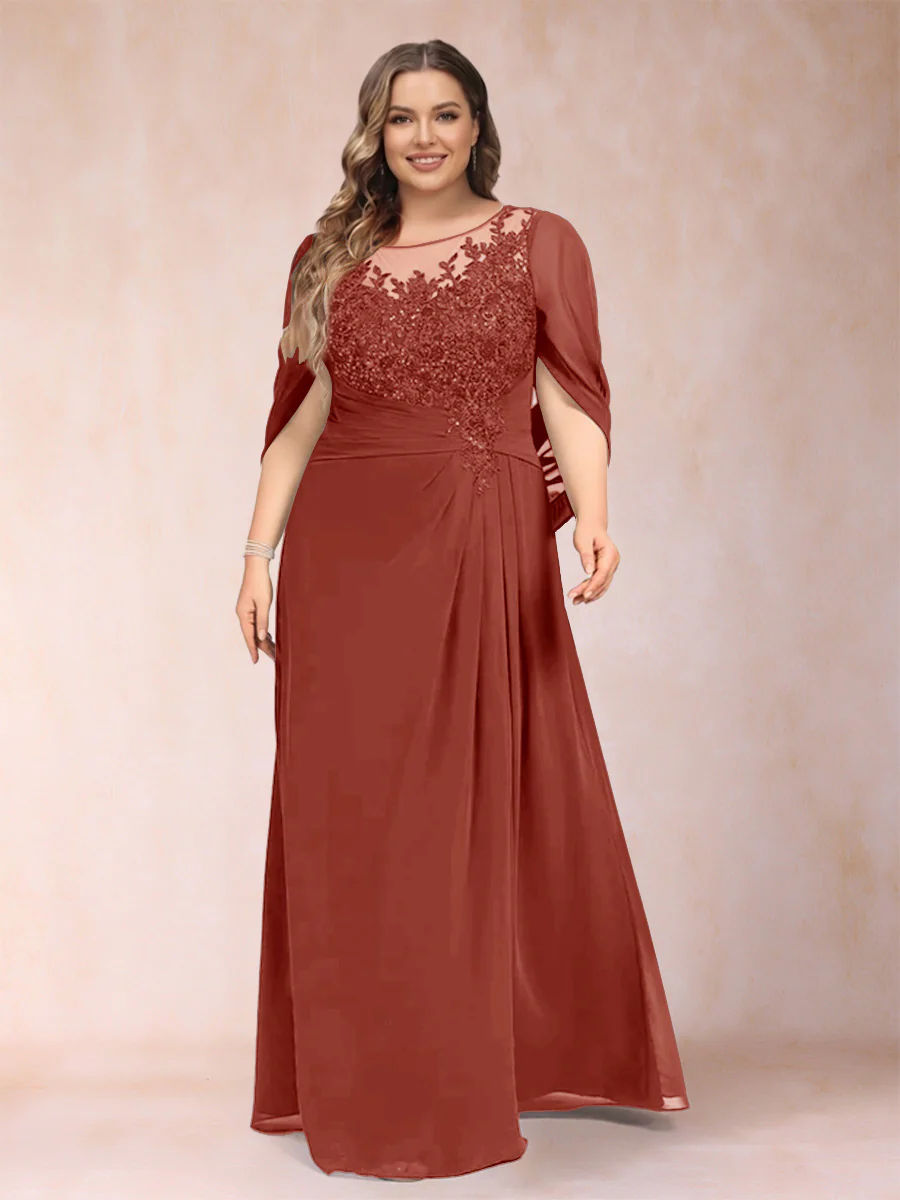 A-Line/Princess Scoop Half Sleeves Plus Size Mother of the Bride Dresses with Appliques & Ruffles - Image 21