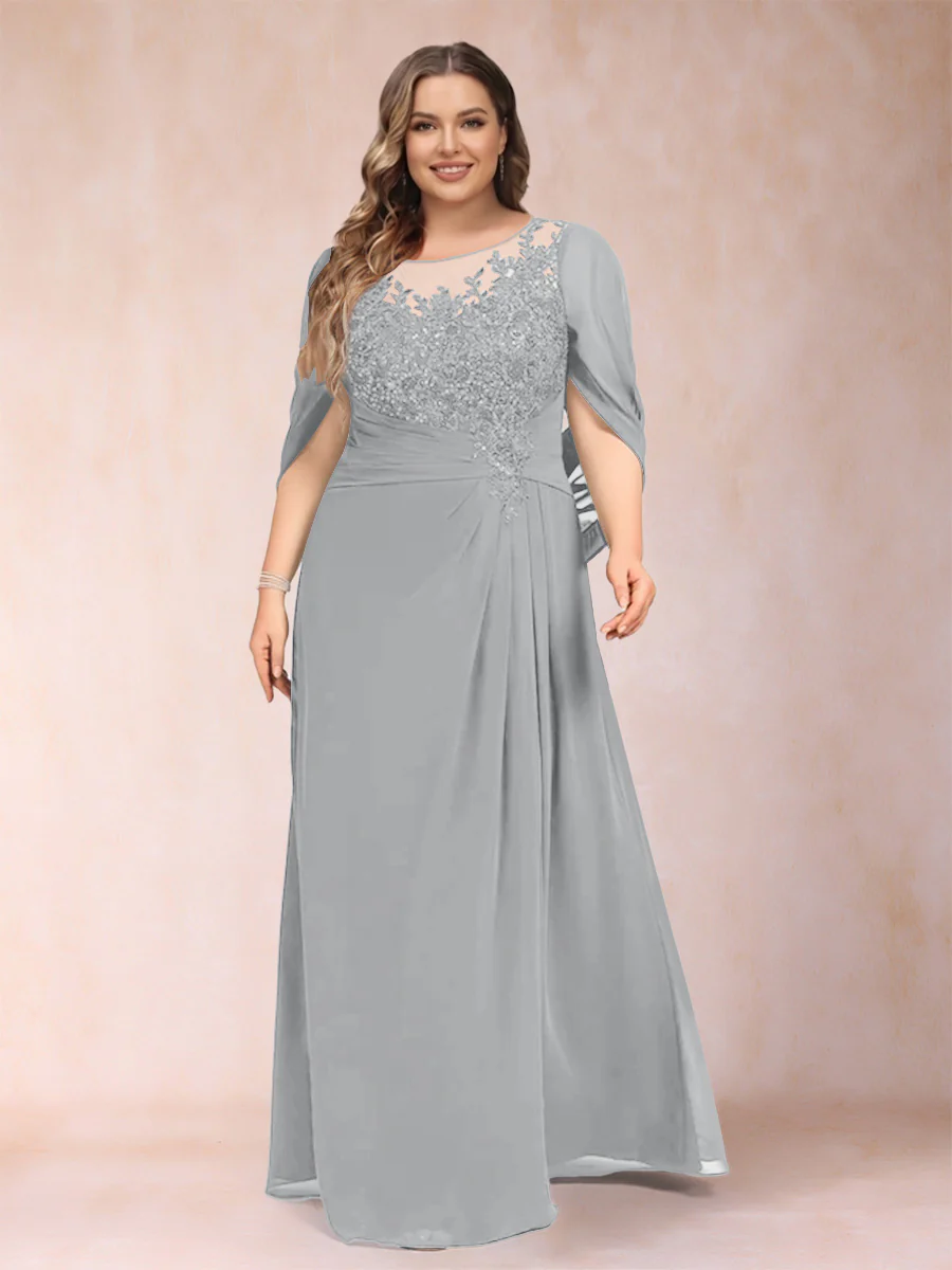 A-Line/Princess Scoop Half Sleeves Plus Size Mother of the Bride Dresses with Appliques & Ruffles - Image 23
