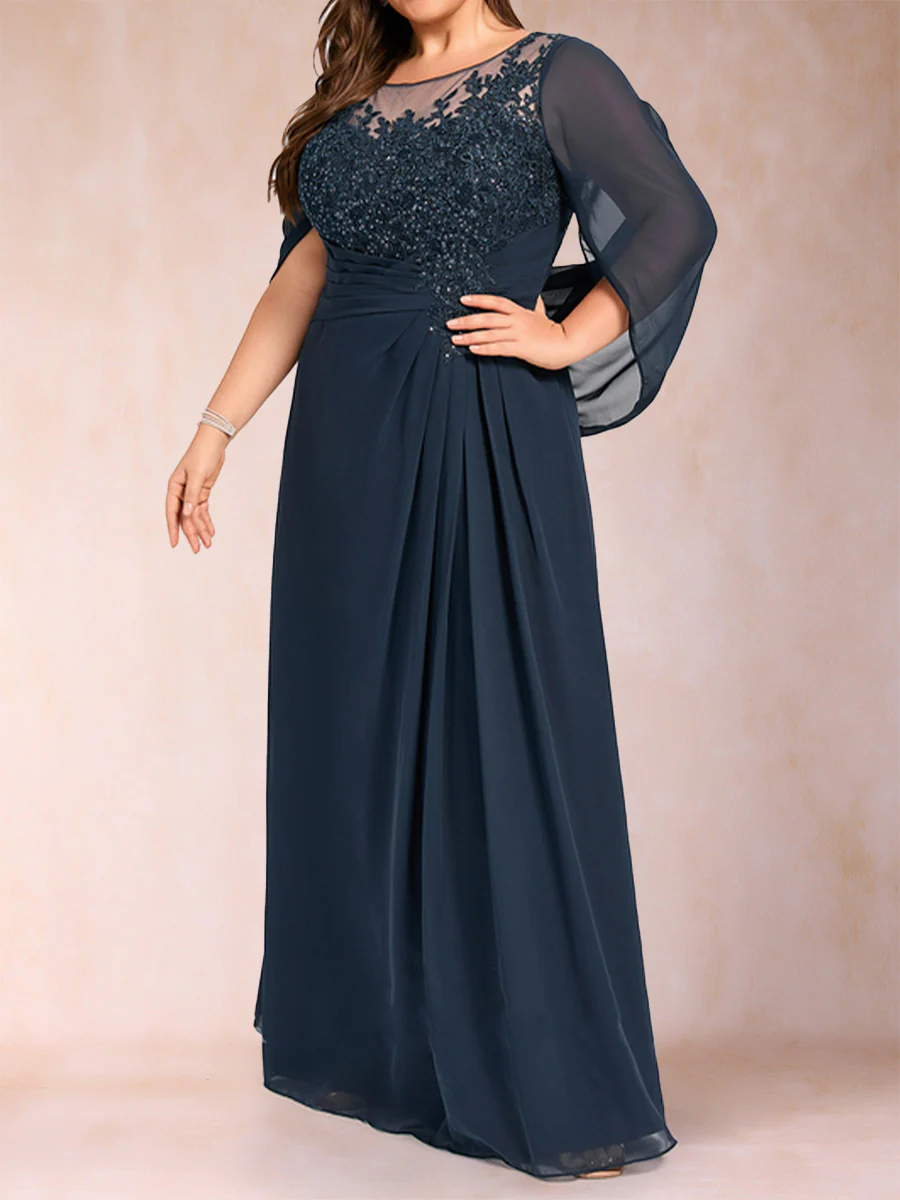 A-Line/Princess Scoop Half Sleeves Plus Size Mother of the Bride Dresses with Appliques & Ruffles - Image 4